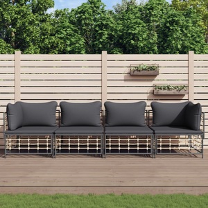 vidaXL, vidaXL 4-tlg. Garten-Lounge-Set mit Kissen Anthrazit Poly Rattan