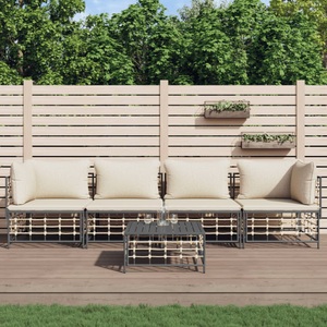 vidaXL, vidaXL 5-tlg. Garten-Lounge-Set mit Kissen Anthrazit Poly Rattan