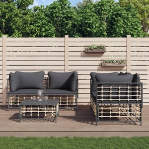 vidaXL, vidaXL 5-tlg. Garten-Lounge-Set mit Kissen Anthrazit Poly Rattan