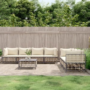 vidaXL, vidaXL 8-tlg. Garten-Lounge-Set mit Kissen Anthrazit Poly Rattan