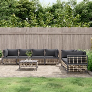 vidaXL, vidaXL 8-tlg. Garten-Lounge-Set mit Kissen Anthrazit Poly Rattan