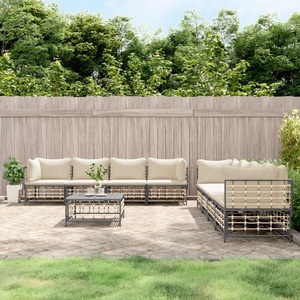 vidaXL, vidaXL 9-tlg. Garten-Lounge-Set mit Kissen Anthrazit Poly Rattan