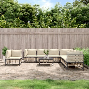 vidaXL, vidaXL 9-tlg. Garten-Lounge-Set mit Kissen Anthrazit Poly Rattan