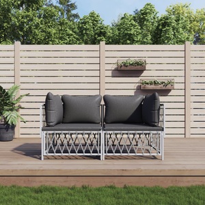 vidaXL, vidaXL 2-tlg. Garten-Lounge-Set mit Kissen Weiß Stahl, VidaXL - Garten lounge set stahl, One Size, Weiss