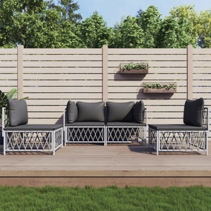 vidaXL, vidaXL 4-tlg. Garten-Lounge-Set mit Kissen Weiß Stahl, vidaXL 4-tlg. Garten-Lounge-Set mit Kissen Weiß Stahl
