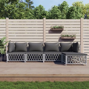 vidaXL, vidaXL 5-tlg. Garten-Lounge-Set mit Kissen Weiß Stahl, vidaXL 5-tlg. Garten-Lounge-Set mit Kissen Weiß Stahl