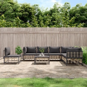 vidaXL, vidaXL 8-tlg. Garten-Lounge-Set mit Kissen Anthrazit Poly Rattan