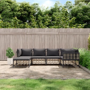 vidaXL, vidaXL 6-tlg. Garten-Lounge-Set mit Kissen Anthrazit Poly Rattan