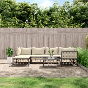 vidaXL, vidaXL 7-tlg. Garten-Lounge-Set mit Kissen Anthrazit Poly Rattan