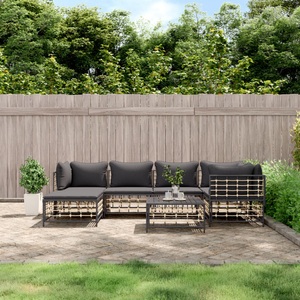 vidaXL, vidaXL 7-tlg. Garten-Lounge-Set mit Kissen Anthrazit Poly Rattan