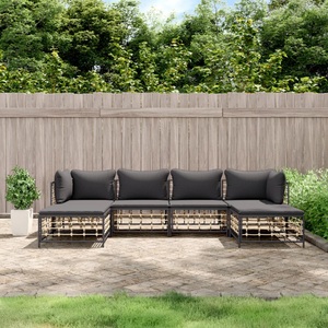 vidaXL, vidaXL 6-tlg. Garten-Lounge-Set mit Kissen Anthrazit Poly Rattan