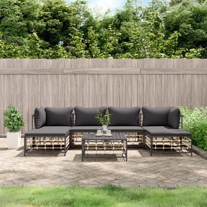 vidaXL, vidaXL 7-tlg. Garten-Lounge-Set mit Kissen Anthrazit Poly Rattan