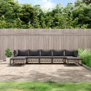 vidaXL, vidaXL 7-tlg. Garten-Lounge-Set mit Kissen Anthrazit Poly Rattan