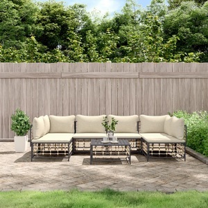 vidaXL, vidaXL 7-tlg. Garten-Lounge-Set mit Kissen Anthrazit Poly Rattan