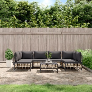 vidaXL, vidaXL 7-tlg. Garten-Lounge-Set mit Kissen Anthrazit Poly Rattan