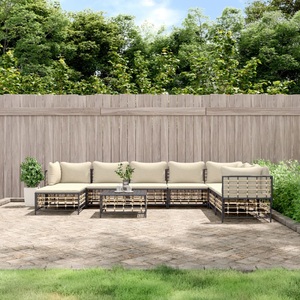 vidaXL, vidaXL 9-tlg. Garten-Lounge-Set mit Kissen Anthrazit Poly Rattan