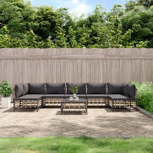 vidaXL, vidaXL 8-tlg. Garten-Lounge-Set mit Kissen Anthrazit Poly Rattan