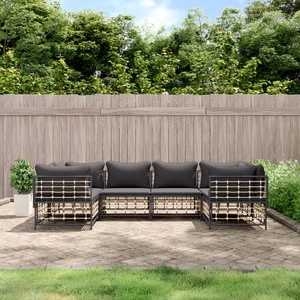 vidaXL, vidaXL 6-tlg. Garten-Lounge-Set mit Kissen Anthrazit Poly Rattan
