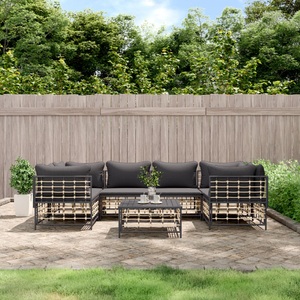 vidaXL, vidaXL 7-tlg. Garten-Lounge-Set mit Kissen Anthrazit Poly Rattan
