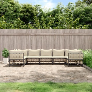 vidaXL, vidaXL 7-tlg. Garten-Lounge-Set mit Kissen Anthrazit Poly Rattan