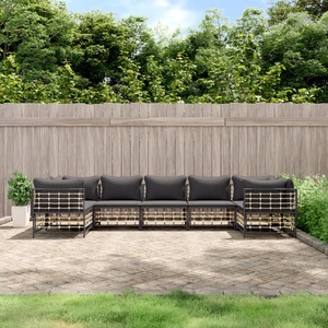 vidaXL, vidaXL 7-tlg. Garten-Lounge-Set mit Kissen Anthrazit Poly Rattan