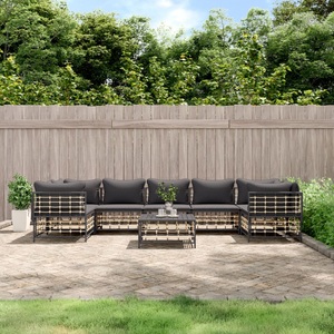 vidaXL, vidaXL 8-tlg. Garten-Lounge-Set mit Kissen Anthrazit Poly Rattan, vidaXL 8-tlg. Garten-Lounge-Set mit Kissen Anthrazit Poly Rattan