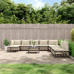 vidaXL, vidaXL 10-tlg. Garten-Lounge-Set mit Kissen Anthrazit Poly Rattan