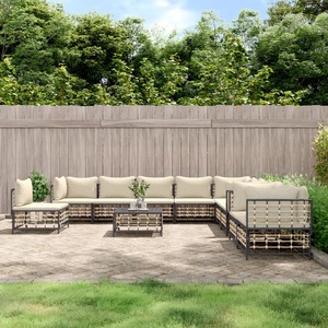 vidaXL, vidaXL 11-tlg. Garten-Lounge-Set mit Kissen Anthrazit Poly Rattan