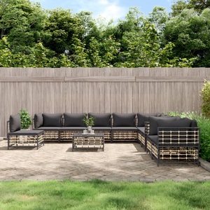 vidaXL, vidaXL 11-tlg. Garten-Lounge-Set mit Kissen Anthrazit Poly Rattan, vidaXL 11-tlg. Garten-Lounge-Set mit Kissen Anthrazit Poly Rattan