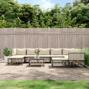 vidaXL, vidaXL 10-tlg. Garten-Lounge-Set mit Kissen Anthrazit Poly Rattan