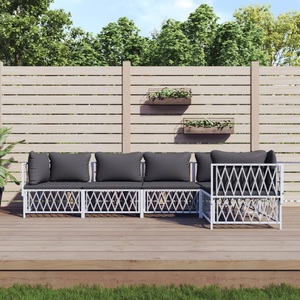 vidaXL, vidaXL 5-tlg. Garten-Lounge-Set mit Kissen Weiß Stahl, vidaXL 5-tlg. Garten-Lounge-Set mit Kissen Weiß Stahl