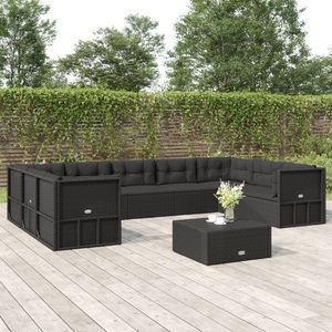 vidaXL, vidaXL 9-tlg. Garten-Lounge-Set mit Kissen Schwarz Poly Rattan, 
