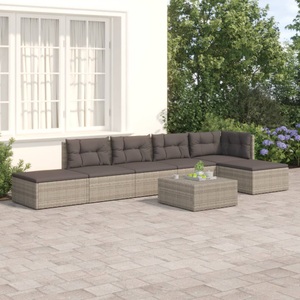 vidaXL, vidaXL 6-tlg. Garten-Lounge-Set mit Kissen Grau Poly Rattan, 