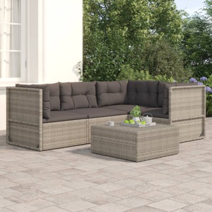 vidaXL, vidaXL 4-tlg. Garten-Lounge-Set mit Kissen Grau Poly Rattan, 