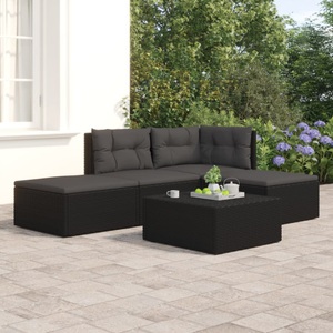 vidaXL, vidaXL 4-tlg. Garten-Lounge-Set mit Kissen Schwarz Poly Rattan, 