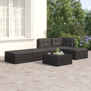 vidaXL, vidaXL 5-tlg. Garten-Lounge-Set mit Kissen Schwarz Poly Rattan, 
