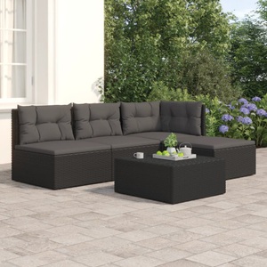 vidaXL, vidaXL 4-tlg. Garten-Lounge-Set mit Kissen Schwarz Poly Rattan, 