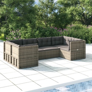 vidaXL, vidaXL 6-tlg. Garten-Lounge-Set mit Kissen Grau Poly Rattan