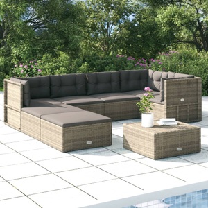 vidaXL, vidaXL 7-tlg. Garten-Lounge-Set mit Kissen Grau Poly Rattan, 
