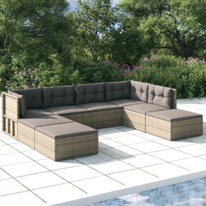 vidaXL, vidaXL 8-tlg. Garten-Lounge-Set mit Kissen Grau Poly Rattan, 