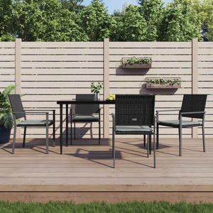 vidaXL, vidaXL Gartenstühle mit Kissen 4 Stk. Schwarz 54x62,5x89cm Poly Rattan, vidaXL Gartenstühle mit Kissen 4 Stk. Schwarz 54x62,5x89cm Poly Rattan