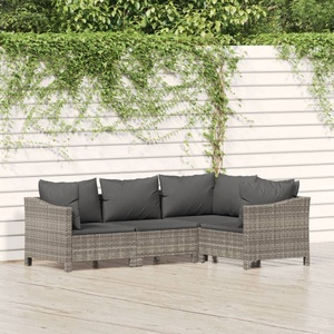 vidaXL, vidaXL 4-tlg. Garten-Lounge-Set mit Kissen Grau Poly Rattan
