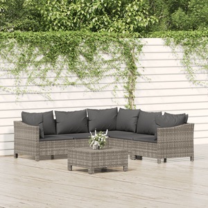 vidaXL, vidaXL 6-tlg. Garten-Lounge-Set mit Kissen Grau Poly Rattan