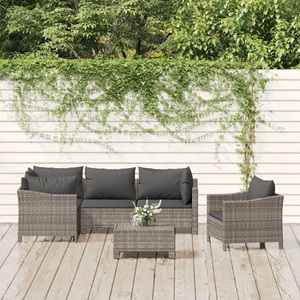 vidaXL, vidaXL 6-tlg. Garten-Lounge-Set mit Kissen Grau Poly Rattan, 