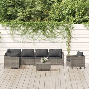 vidaXL, vidaXL 8-tlg. Garten-Lounge-Set mit Kissen Grau Poly Rattan
