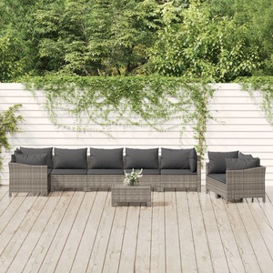 vidaXL, vidaXL 9-tlg. Garten-Lounge-Set mit Kissen Grau Poly Rattan
