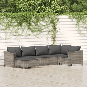 vidaXL, vidaXL 6-tlg. Garten-Lounge-Set mit Kissen Grau Poly Rattan