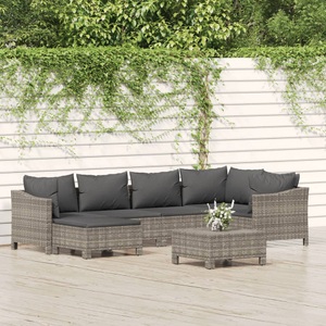vidaXL, vidaXL 7-tlg. Garten-Lounge-Set mit Kissen Grau Poly Rattan