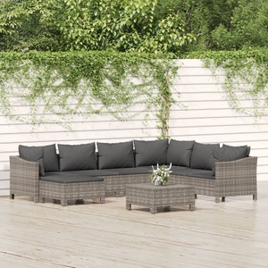 vidaXL, vidaXL 8-tlg. Garten-Lounge-Set mit Kissen Grau Poly Rattan