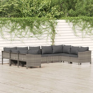 vidaXL, vidaXL 9-tlg. Garten-Lounge-Set mit Kissen Grau Poly Rattan